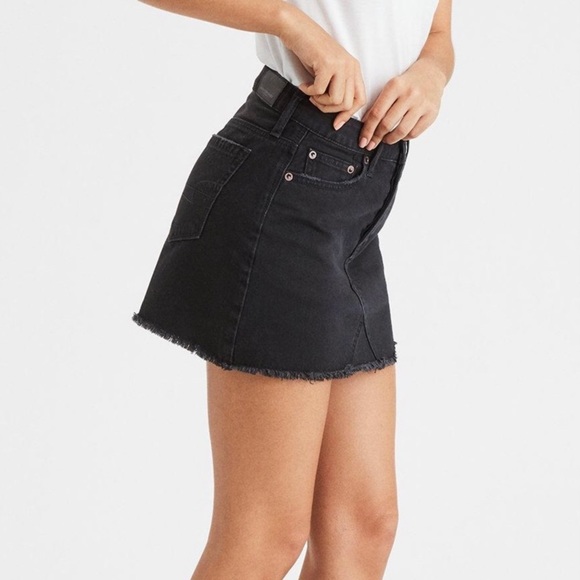 AE High Waisted Festival Black Denim Skirt - Picture 2 of 6